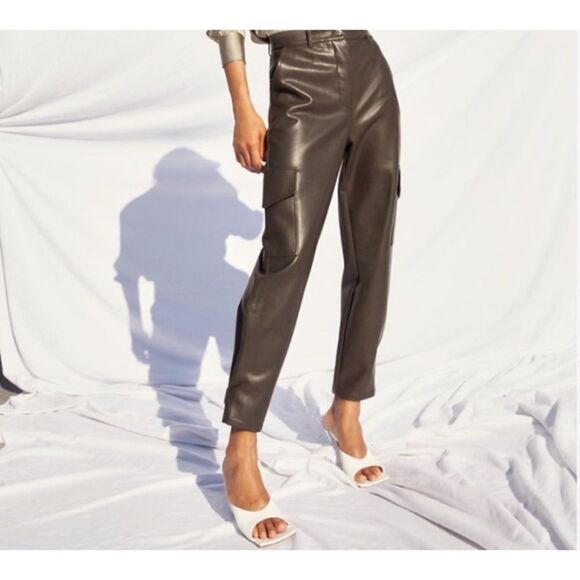 Aritzia Pants - Aritzia Grey Faux Leather Stretch Modern Cargo Pant
